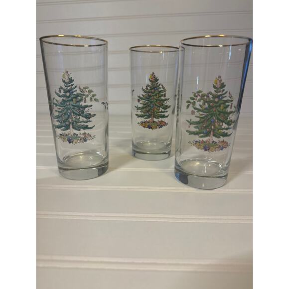 Spode Christmas Tree 15oz Highball Glasses Gold-Rimmed Elegant Holiday- SET OF 3 - Picture 3 of 9